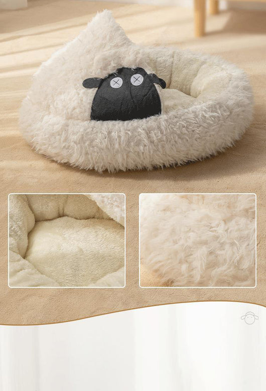 Cama Cueva para Gatos en Forma de Oveja - Cálida y Cerrada para Invierno - Image 10