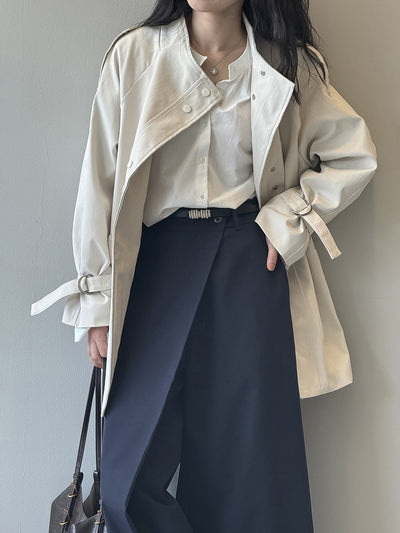 Abrigo Trench Casual Holgado con Cuello de Pie para Mujer - Image 25