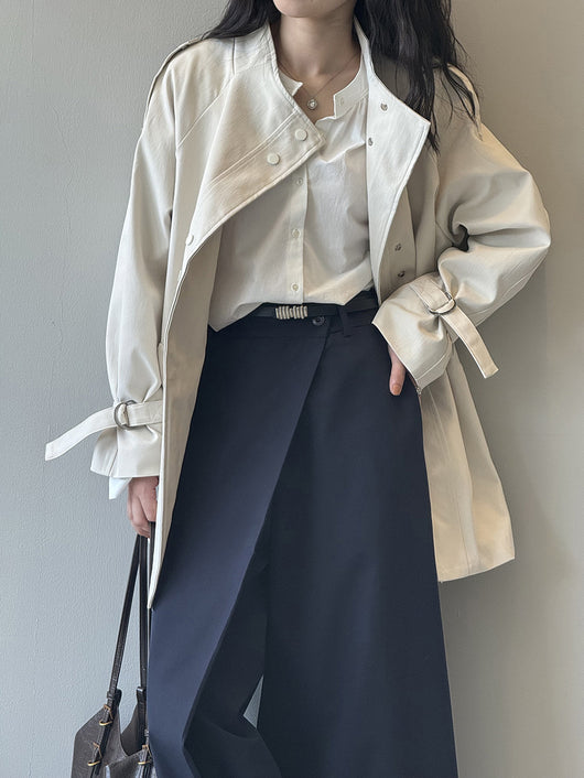 Abrigo Trench Casual Holgado con Cuello de Pie para Mujer - Image 25