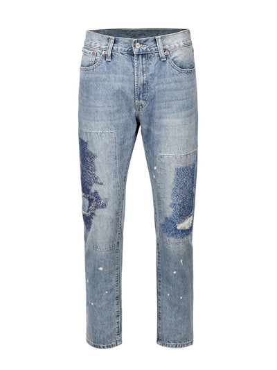 Jeans Rectos Casuales para Hombre con Diseño Floral Quemado y Lavado Industrial - Image 16