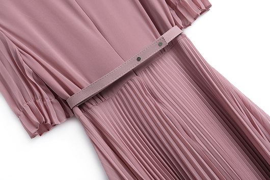 Vestido Elegante con Pliegues y Detalle Floral en la Cintura - Image 33