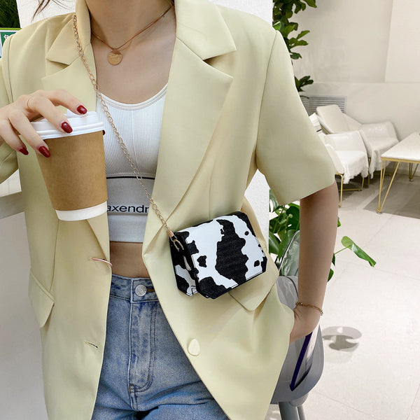 Bolso Bandolera para Labiales Estilo Coreano con Cadena y Estampado Vaca