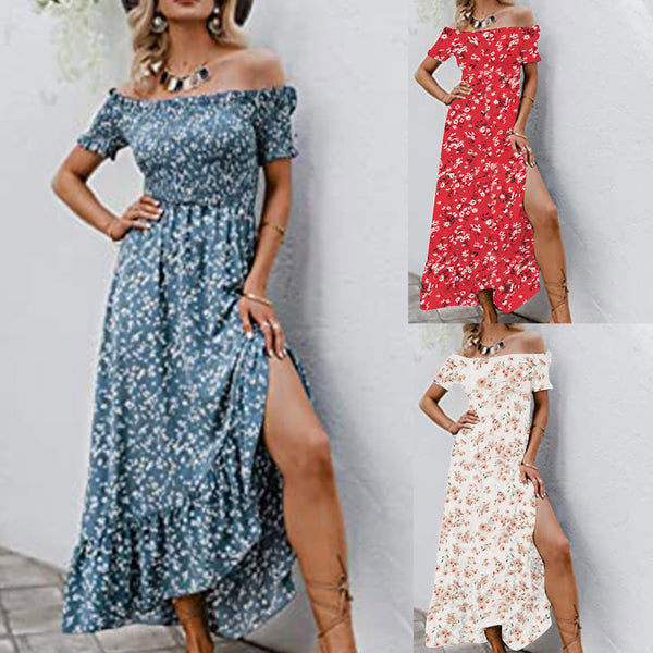 Vestido Casual de Gasa con Estampado Floral y Hombro Descubierto