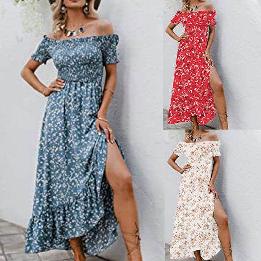 Vestido Casual de Gasa con Estampado Floral y Hombro Descubierto
