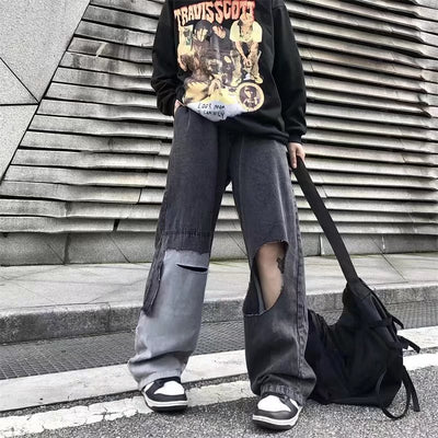 Jeans Sueltos Degradados con Roturas Estilo Retro Portuario para Hombre - Image 8