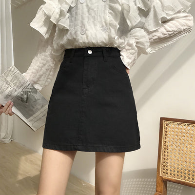 Falda Denim Negra Cintura Alta Corte A - Image 5