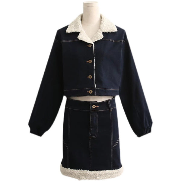 Conjunto de Falda y Chamarra Denim Acolchada para Mujer