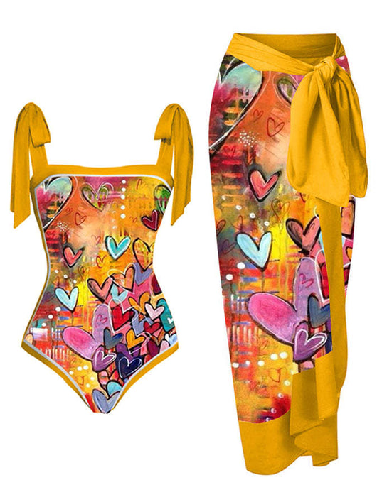 Traje de Baño Dos Piezas Chiffon con Falda Cadera Estampada - Image 10
