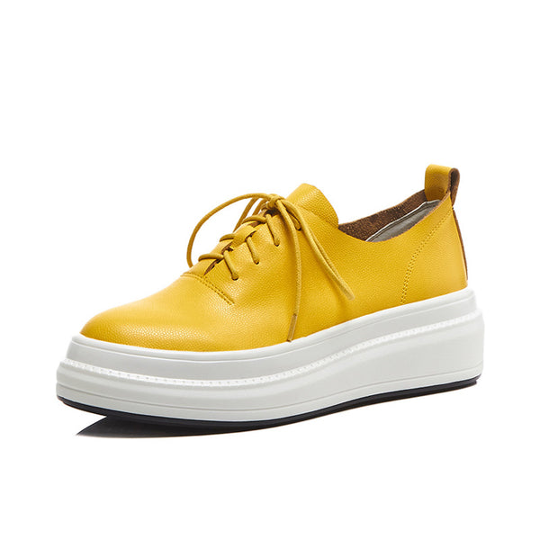 Zapatos Casuales Plataforma Mujer Amarillos Estilo Británico con Aumento de Altura