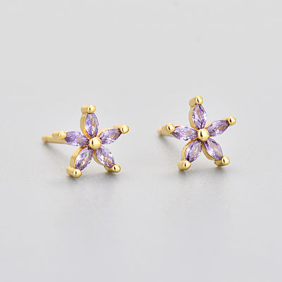Aretes de Piedra de Caballo con Flor de Cinco Pétalos y Diamantes de Color - Image 13