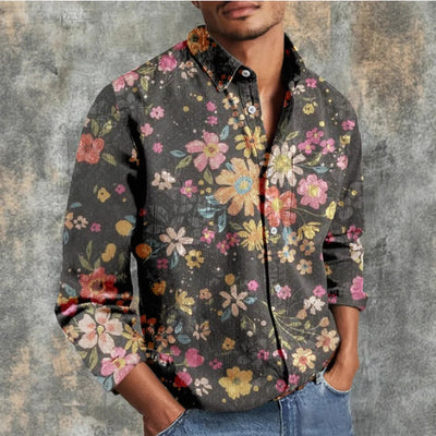 Camisa Casual Retro Estampada de Manga Larga para Hombre - Image 3