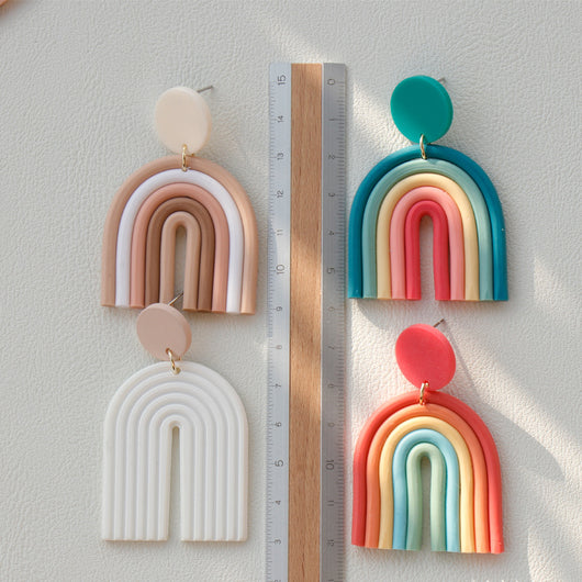 Aretes de Arcilla Polimérica Arcoíris Hechos a Mano Estilo Retro - Image 2
