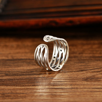 Anillo de Plata S925 Tejido Ancho Vintage para Mujer - Image 4