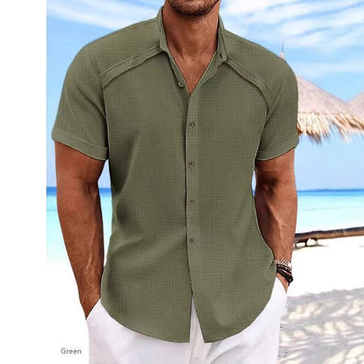 Camisa Hawaiana Casual de Manga Corta Color Sólido - Image 3