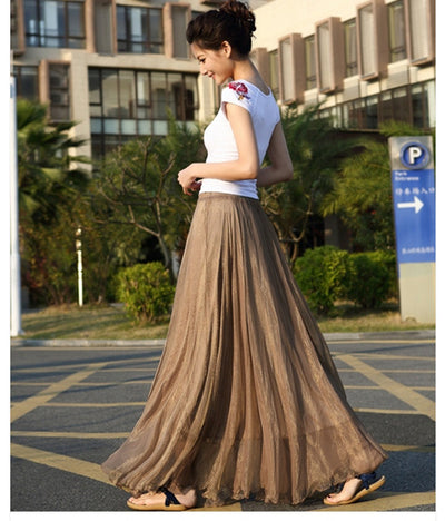 Vestido Playero Elegante de Gasa de Seda Dorada - Corte Amplio - Image 33