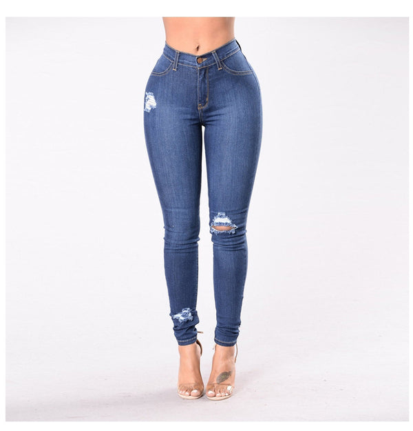 Pantalones Denim Slim Rotos Temperamento Oscuro