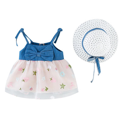 Vestido Infantil Denim con Detalles de Malla y Tirantes - Image 13