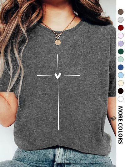 Playera Gráfica Cuello Redondo con Estampado de Corazones Cruzados para Mujer - Image 9