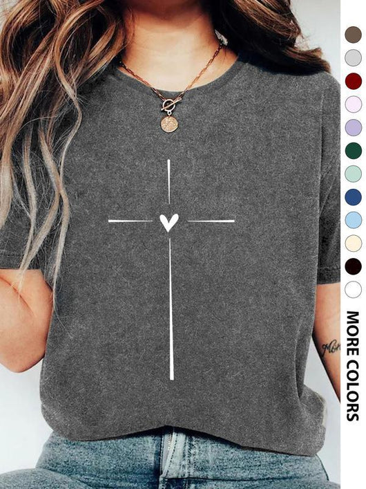 Playera Gráfica Cuello Redondo con Estampado de Corazones Cruzados para Mujer - Image 9