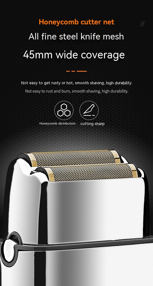 White and silver Kemei electric reciprocating shaver with gold foil head, cleaning brush, and USB charging cable. - Image 2