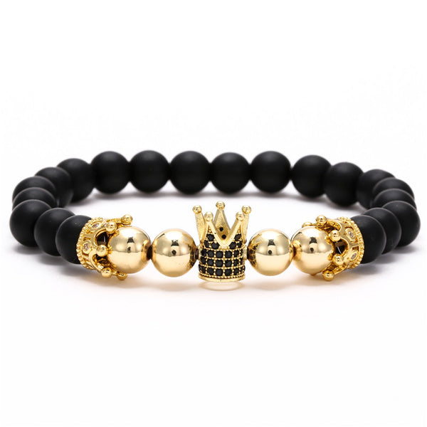 Pulsera Hexagonal para Hombre con Circonitas Incrustadas y Diseño de Corona
