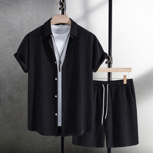 Conjunto Casual Hombre: Camisa y Shorts Jacquard Manga Corta