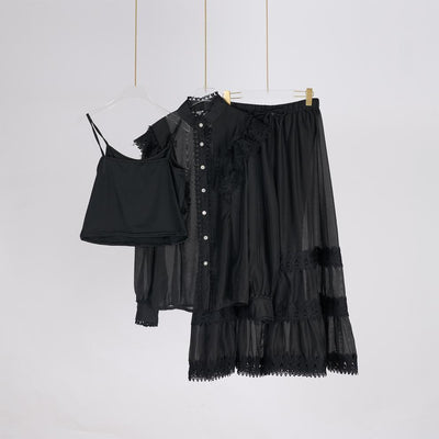 Conjunto de Blusa Manga Larga con Borde Lotus y Falda Midi Cintura Elástica - Image 15