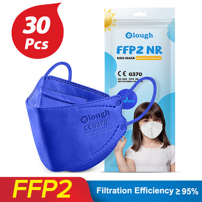 Black FFP2 kids mask with ear loops, shown next to its packaging for a 10-piece pack. - Image 18