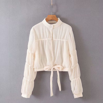 Camisa de Malla Transparente con Cuello de Pie y Mangas Largas - Image 11