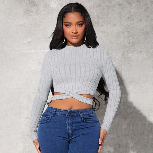 Camiseta Crop Top Minimalista para Mujer - Otoño e Invierno
