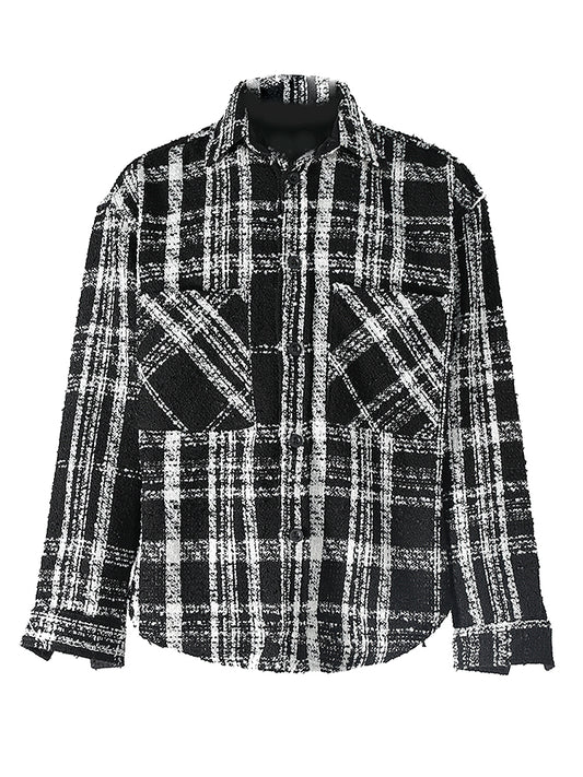 Camisa Chaqueta de Lana Cuadros Blanco y Negro Unisex - Image 2
