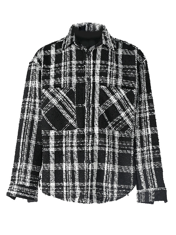 Camisa Chaqueta de Lana Cuadros Blanco y Negro Unisex