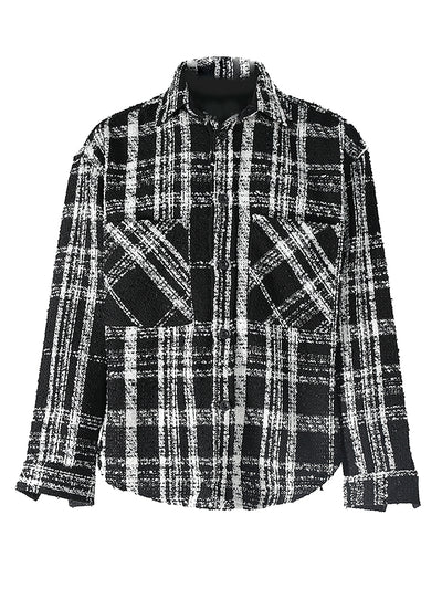 Camisa Chaqueta de Lana Cuadros Blanco y Negro Unisex - Image 2
