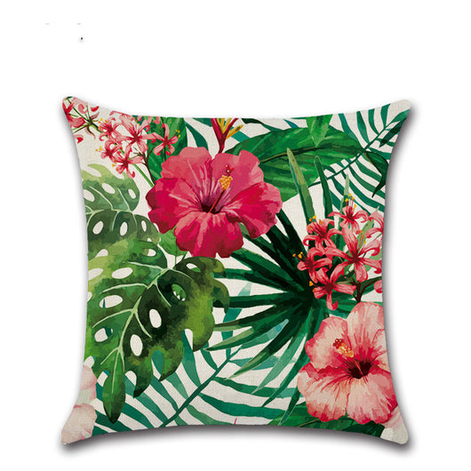 Almohada Decorativa Flor Tropical Flamenco Hibisco Lino - Image 3