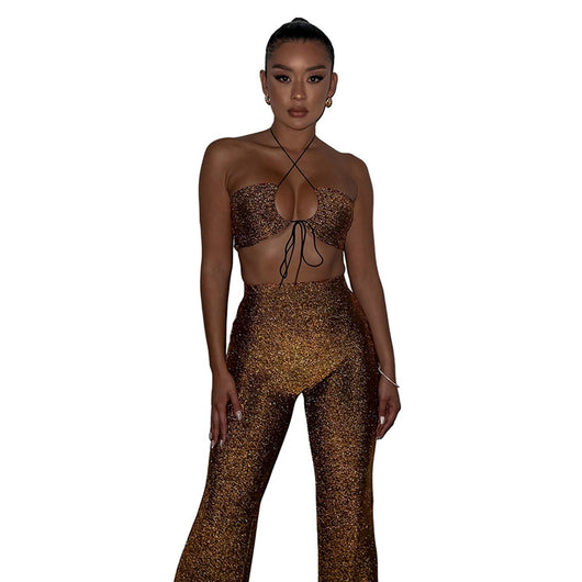 Conjunto Elegante: Chaleco Calado y Pantalón Recto Ajustado para Mujer - Image 3