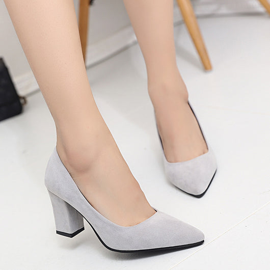 Zapatos de Tacón Alto Gris Coreano - Punta Fina y Suela Gruesa Versátil - Image 5