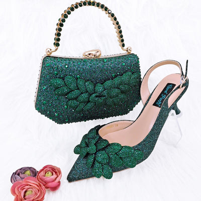 Juego de Zapatos y Bolso para Fiesta Mujer - Tacón Decorativo Hoja Artesanal - Image 6
