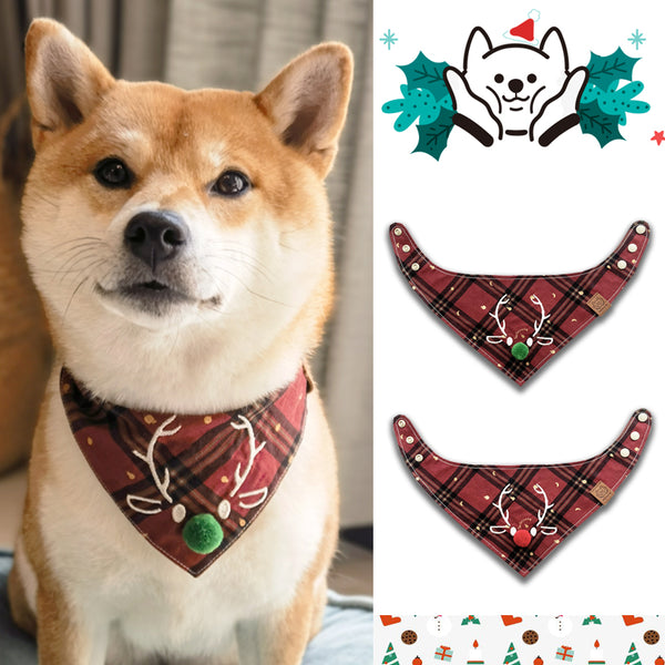 Pañuelo Triangular Navideño para Mascotas - Diseño Venado para Perros y Gatos