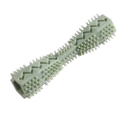 Pink textured dog chew toy with nubs and ridges for teeth cleaning, designed like a stick with a hollow center. - Image 8