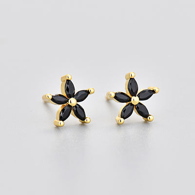 Aretes de Piedra de Caballo con Flor de Cinco Pétalos y Diamantes de Color - Image 9