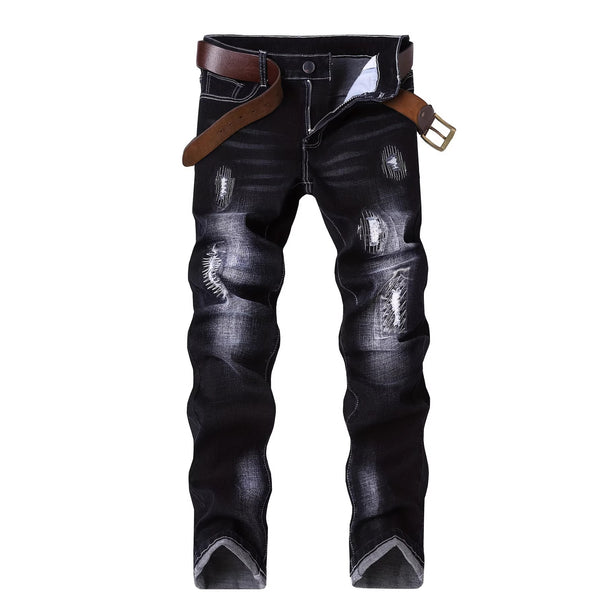 Pantalones Vaqueros Stretch Rotos con Detalles Bordados para Hombre