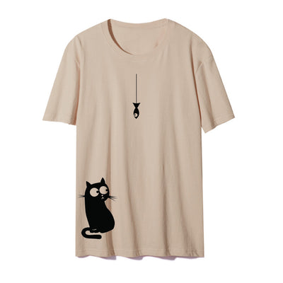 Camiseta Cuello Redondo con Gato Lateral - Diseño Europeo y Americano - Image 17