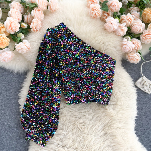 Blusa Corta Brillante con Lentejuelas Versátil - Image 9
