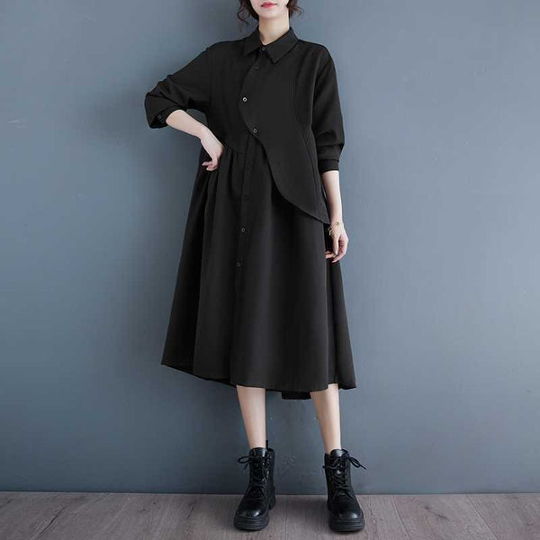 Vestido Camisero Negro Estilo Hepburn Irregulares - Image 3