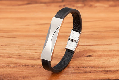 Pulsera de Cuero para Hombre con Acero Inoxidable y Patrón Geométrico - Image 15