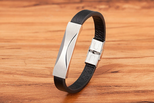 Pulsera de Cuero para Hombre con Acero Inoxidable y Patrón Geométrico - Image 15