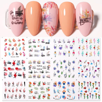 Calcomanías de Arte para Uñas con Diseños de Hojas y Caracteres - Image 4