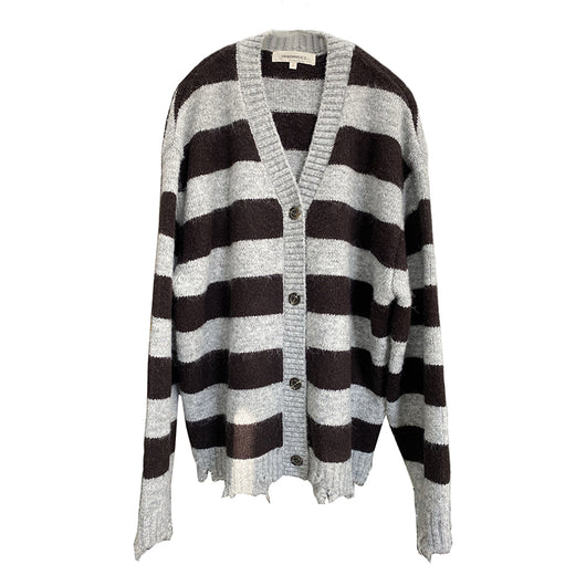 Cardigan Rayado Gris Café en Mezcla de Mohair y Lana - Image 6