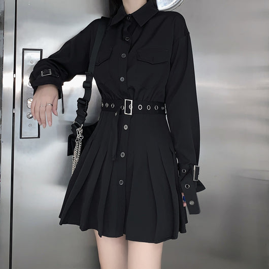 Vestido Camisero Retro con Pliegues y Cintura Marcada - Image 7