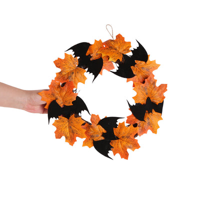 Corona Decorativa Halloween con Murciélagos y Hojas de Arce - Naranja - Image 2